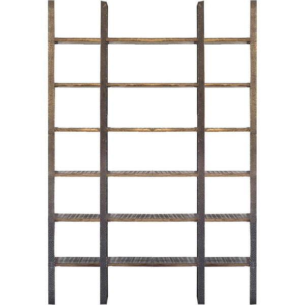 Taunton I 80L x  10.5W x 90H Brown Wood and Black Iron Six Shelving Unit