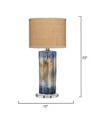 Abstract Ceramic Table Lamp with Raffia Shade