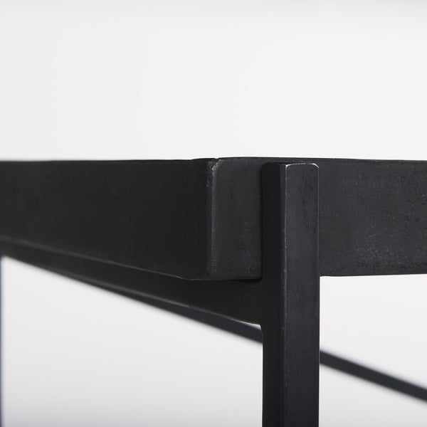 Trey 72.0"L x 16.0"W x 30.0"H Black Metal W/Glass Console Table