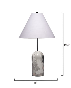 Holt Travertine Table Lamp with Linen Shade