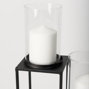 Cindy 4-Tier, Matte Black Metal w/ Hurricane Glass, Pillar Candle Floor Lantern