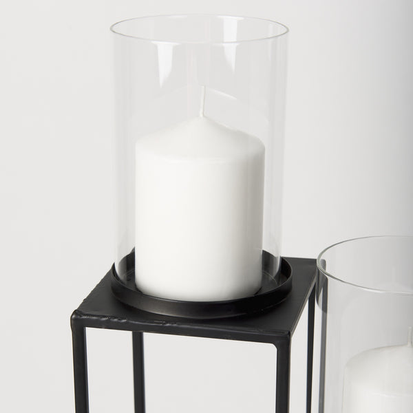 Cindy 4-Tier, Matte Black Metal w/ Hurricane Glass, Pillar Candle Floor Lantern