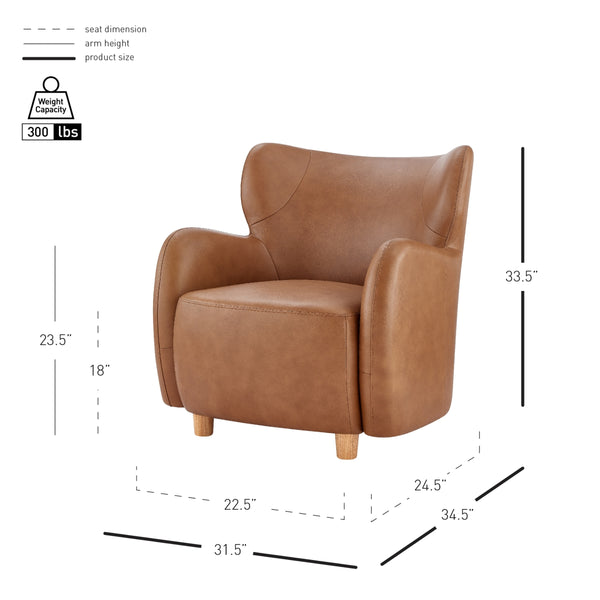 Tiffany KD Top Grain Leather Accent Arm Chair, Garrett Caramel