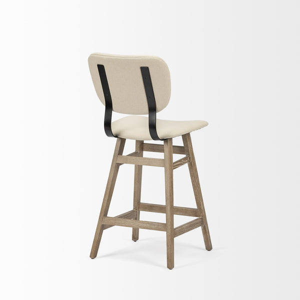 Haden 26.5" Seat Height Cream Upholstered Seat Brown Wood Frame Stool