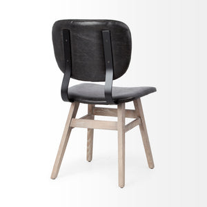 Haden I Black Faux-Leather Wrap Brown Solid Wood and Iron Base Dining Chair