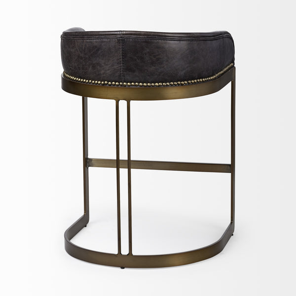 Hollyfield 29" Total Height Black Leather Seat Gold Metal Base Stool