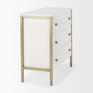 Savannah White Fir Veneer w/ Gold Metal 3-Drawer Accent Cabinet