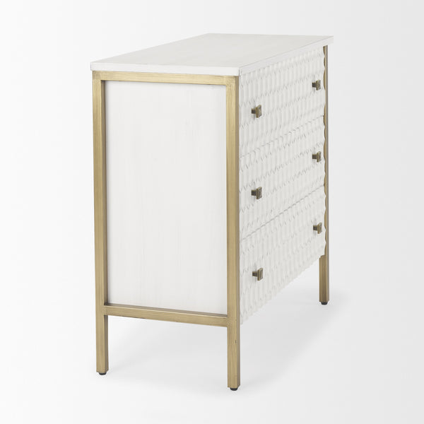 Savannah White Fir Veneer w/ Gold Metal 3-Drawer Accent Cabinet