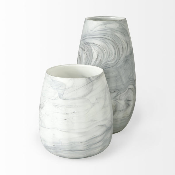 Volta I Short Gray Cream Glass Abstract Pattern Vase