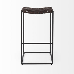Clarissa 18.0L x 16.0W x 30.25H Dark Brown Woven Leather Seat W/ Black Metal Frame Bar Stool