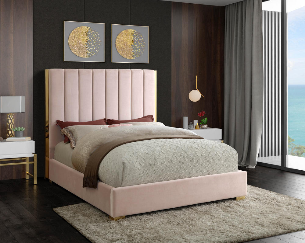 Janie Full Bed In Pink Velvet
