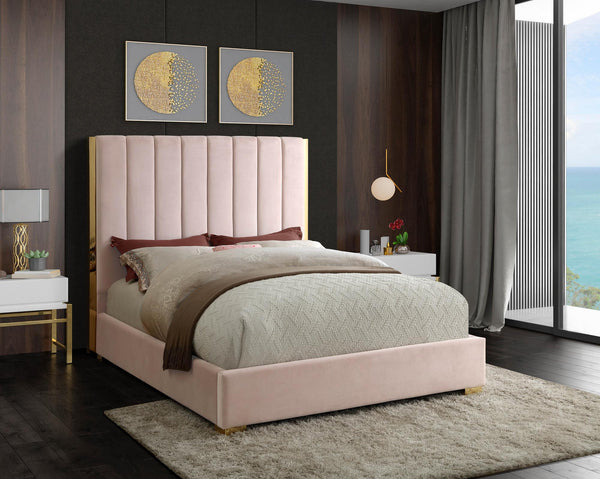 Janie Full Bed In Pink Velvet