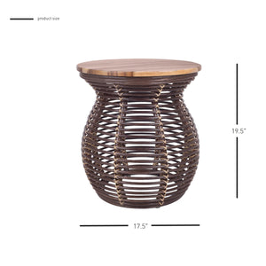 Quito Rattan Side/ End Table w/ Wood Top, Paloma Brown
