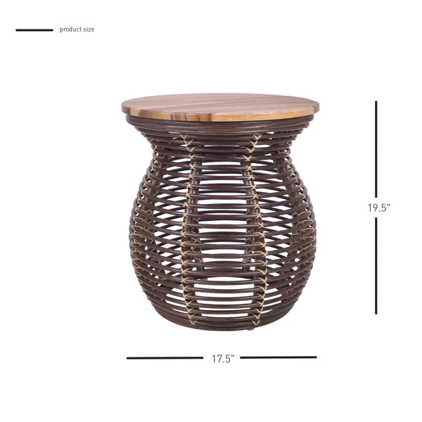 Quito Rattan Side/ End Table w/ Wood Top, Paloma Brown