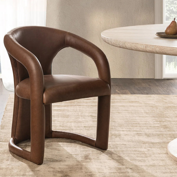 Archie Leather Dining Chair in Bison Brown