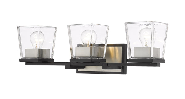 Bleeker Street 3 Light Vanity in Matte Black + Brushed Nickel Finish