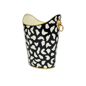 OVAL WASTEBASKET WITH LION HANDLES IN BLACK LEOPARD
