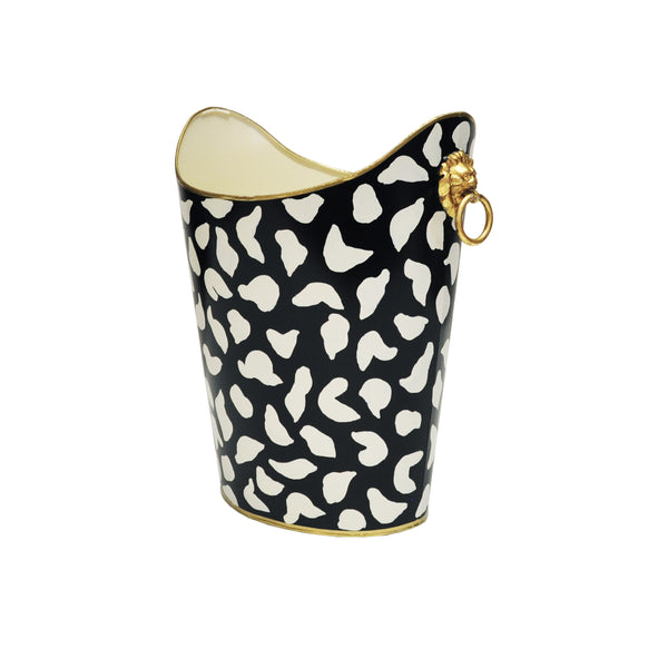 OVAL WASTEBASKET WITH LION HANDLES IN BLACK LEOPARD