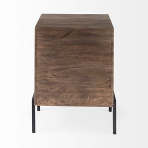 Arelius 20L x 18W x 26H  Medium Brown Wood W/ Black Metal Frame End/Side Table