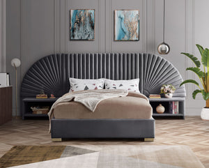 Diana Queen Bed In Grey Velvet