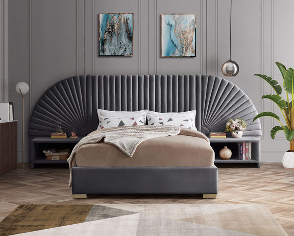 Diana Queen Bed In Grey Velvet