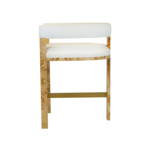 MODERN WOODEN ACCENT COUNTER STOOL IN BURLWOOD WITH WHITE LINEN