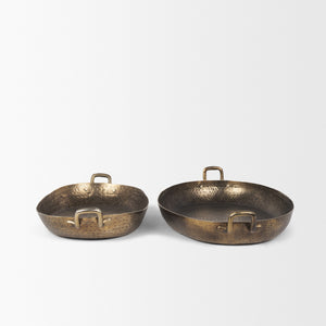 Pama Hammered Gold Metal Decorative Trays (Set of 2)