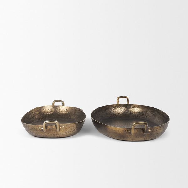 Pama Hammered Gold Metal Decorative Trays (Set of 2)