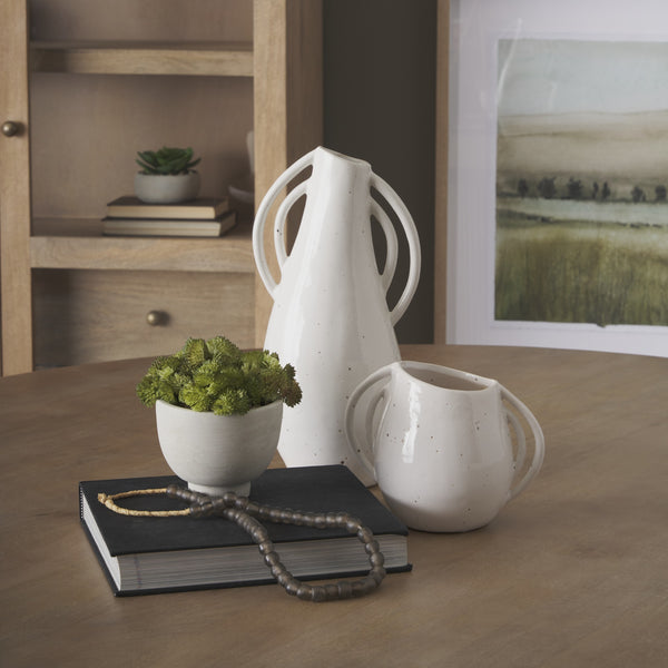 Urvi Tall Off White Speckled Asymmetrical Ceramic Vase