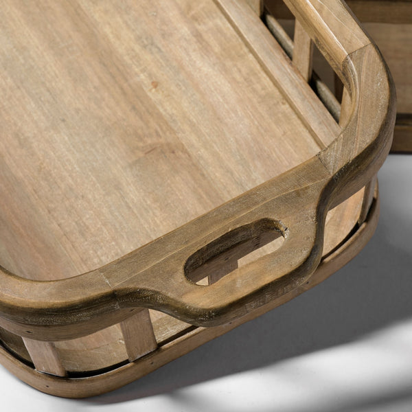 Louis Set of 2 Natural Wood Slated Nesting Trays