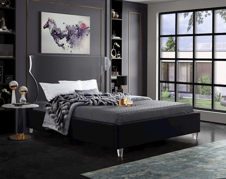 Levi Twin Bed In Black Velvet