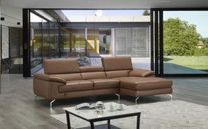 Jett Italian Leather Mini Sectional Right Facing Chaise in Caramel