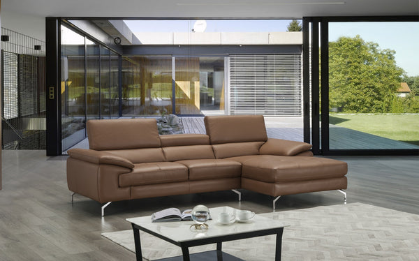 Jett Italian Leather Mini Sectional Right Facing Chaise in Caramel
