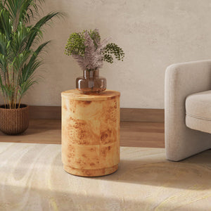 Arsenio Burl Wood Round Side/End Table, Natural Burl