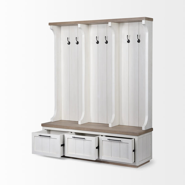 Fairview IV 61L x 17W White And Brown Wood With Storage Hall Tree