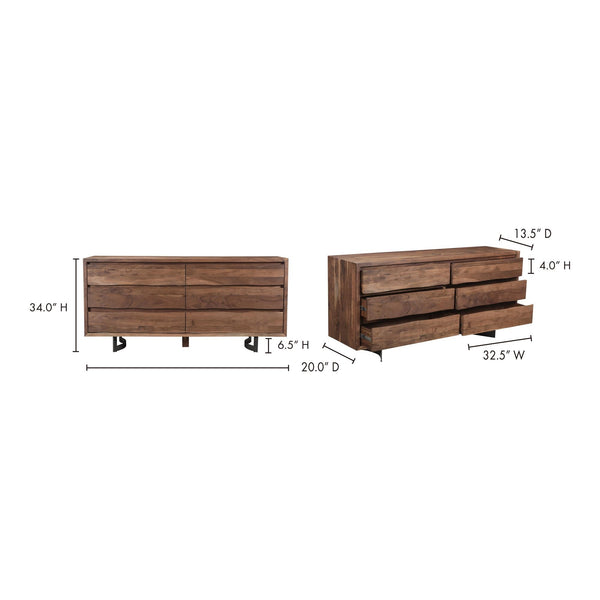 Moe's Bent Dresser with 6 Drawers in Acacia Wood