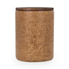 Andra Leather Round Accent Table in Tan with Mango Wood Top