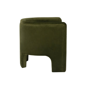 THREE LEG FULLY UPHOLSTERED BARREL CHAIR IN OLIVE VELVET