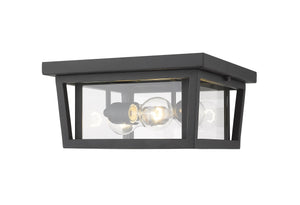 Seoul 3 Light Outdoor Flush Ceiling Mount Fixture in Black Finish