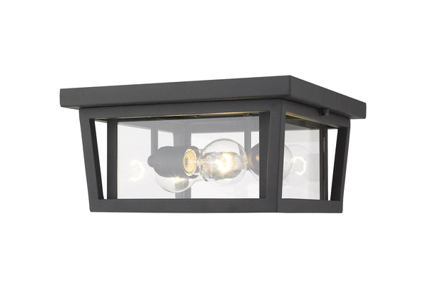Seoul 3 Light Outdoor Flush Ceiling Mount Fixture in Black Finish