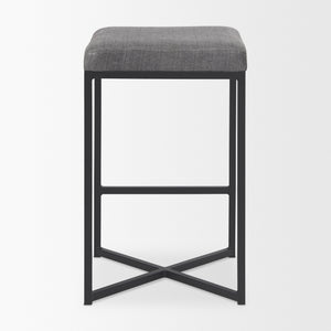 Frodo 16.5L x 16.5W x 26.4H Gray Fabric Seat W/Black Iron Frame Counter Stool