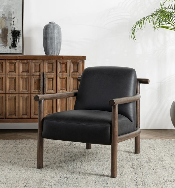 Azoria Leather Accent Chair with Wood Frame - Black