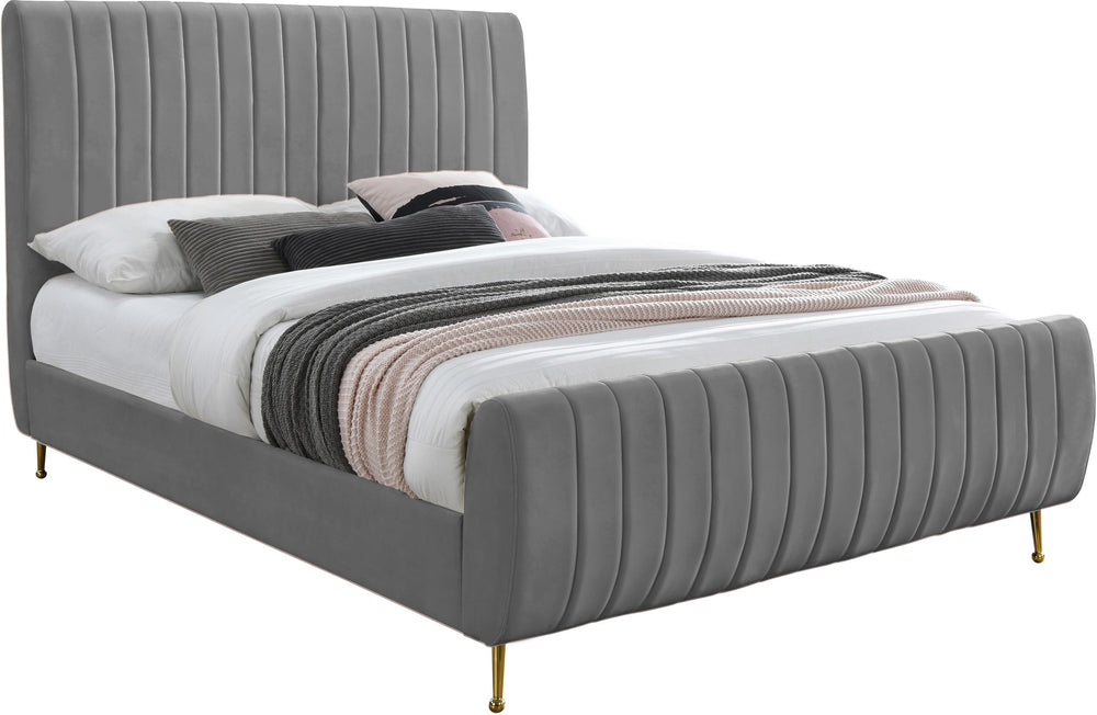 Marcos Queen Bed In Grey Velvet