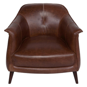Martel Leather Club Chair - Spiced Brown with Oak Legs