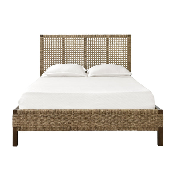 SEAGRASS WRAPPED HEADBOARD AND FOOTBOARD WITH WOOD SIDE RAILS AND LEGS, QUEEN SIZE