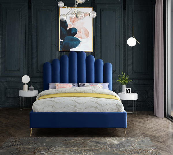 Anita Queen Bed In Navy Velvet