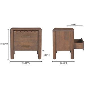 Wiley Nightstand in Vintage Brown with Brass Handles