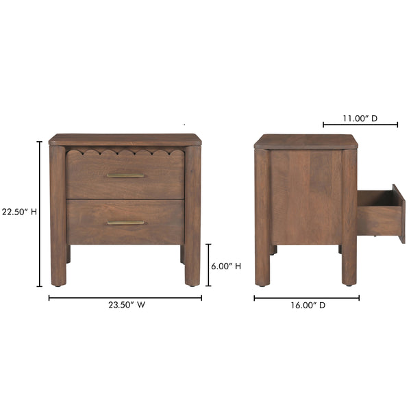 Wiley Nightstand in Vintage Brown with Brass Handles