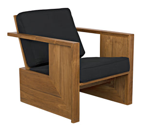Ungaro Teak Armchair with Gloss Finish and Black Cotton Upholstery