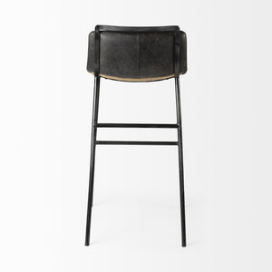 Kavalan 37.5" Total Height Ebony Leather Seat Black Metal Frame Bar Stool